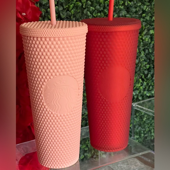 ❣️💗NWT SET Starbucks Matte Pink & Red Studded Venti Tumblers & 2 Extra straws - Picture 2 of 10